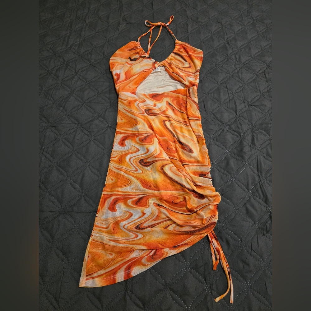 Swirl Patterned Orange Dress